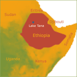 Ethiopia showing neighbouring states and Lake Tana